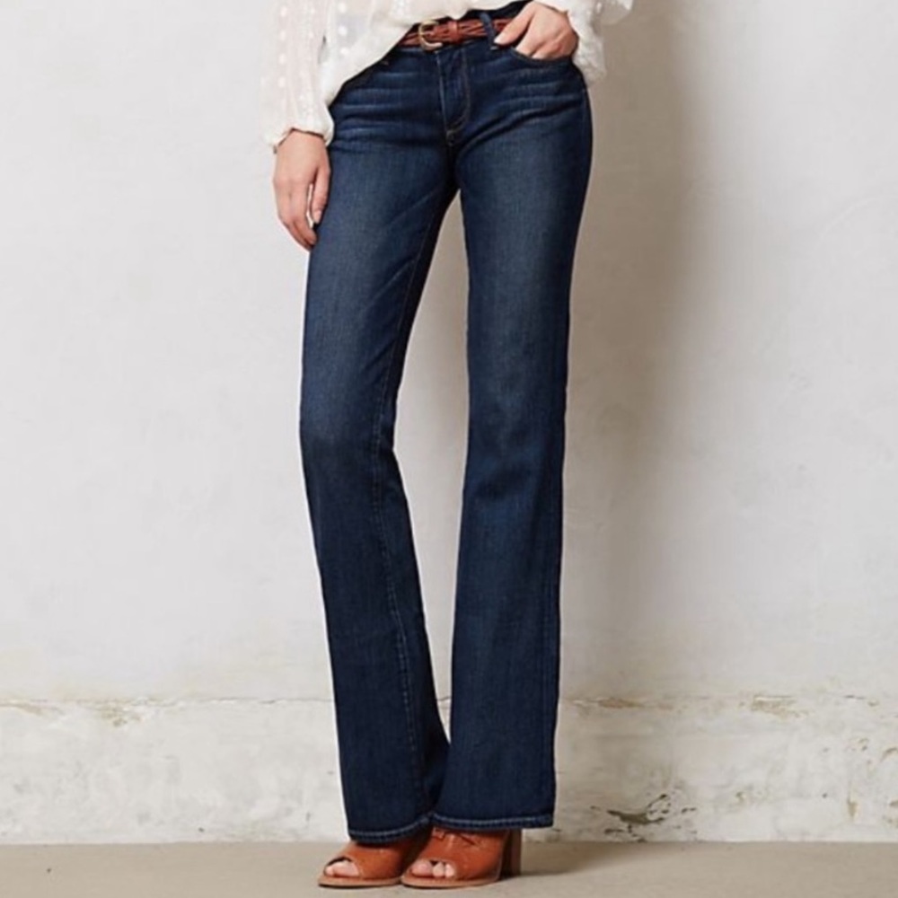 PAIGE Bootcut Dark Blue Wash Jeans.